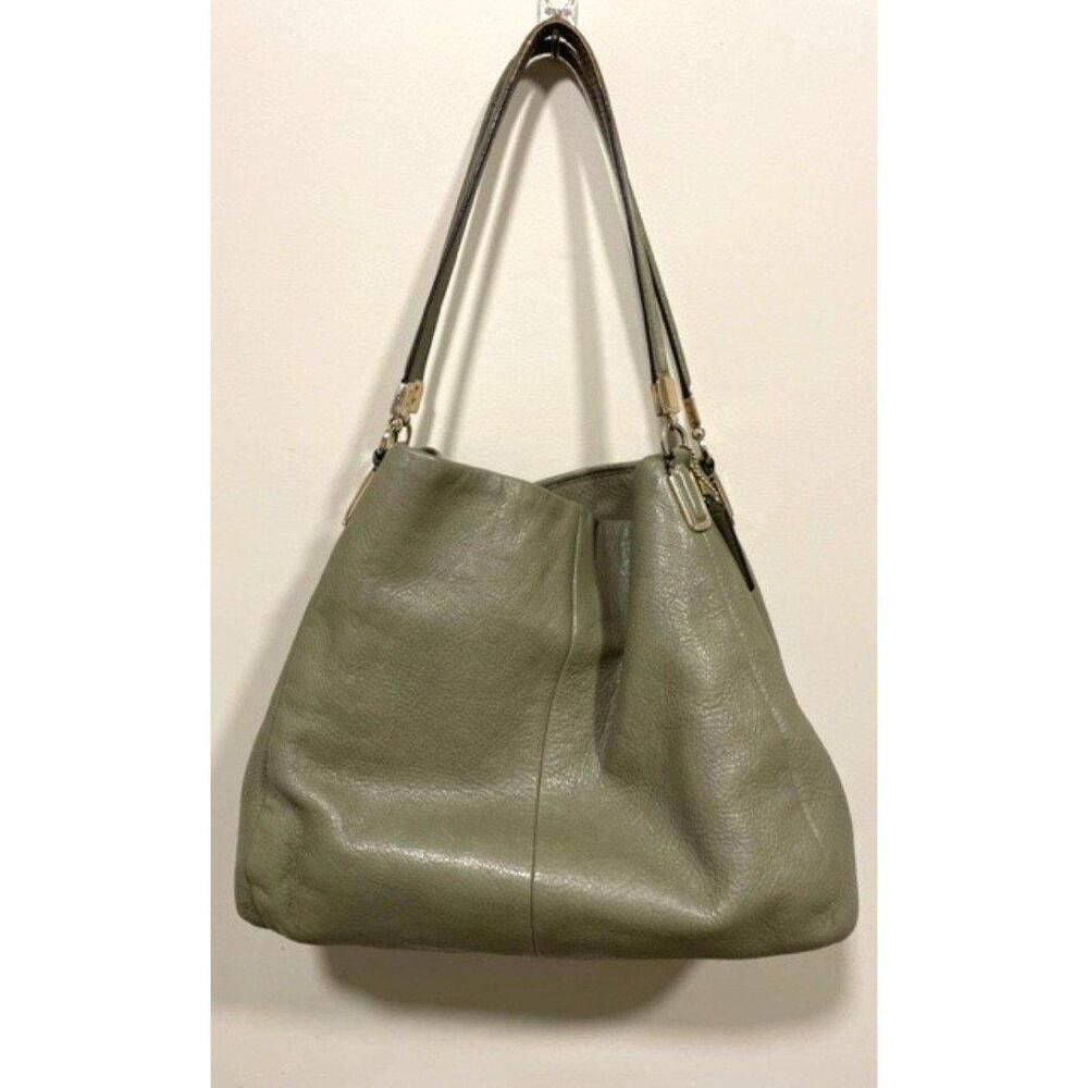 Coach Madison Green/Khaki Leather Shoulder Bag 3-Compartment